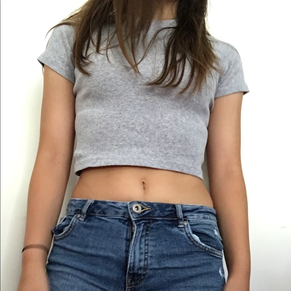 Brandy Melville Fitted Grey Crop Top